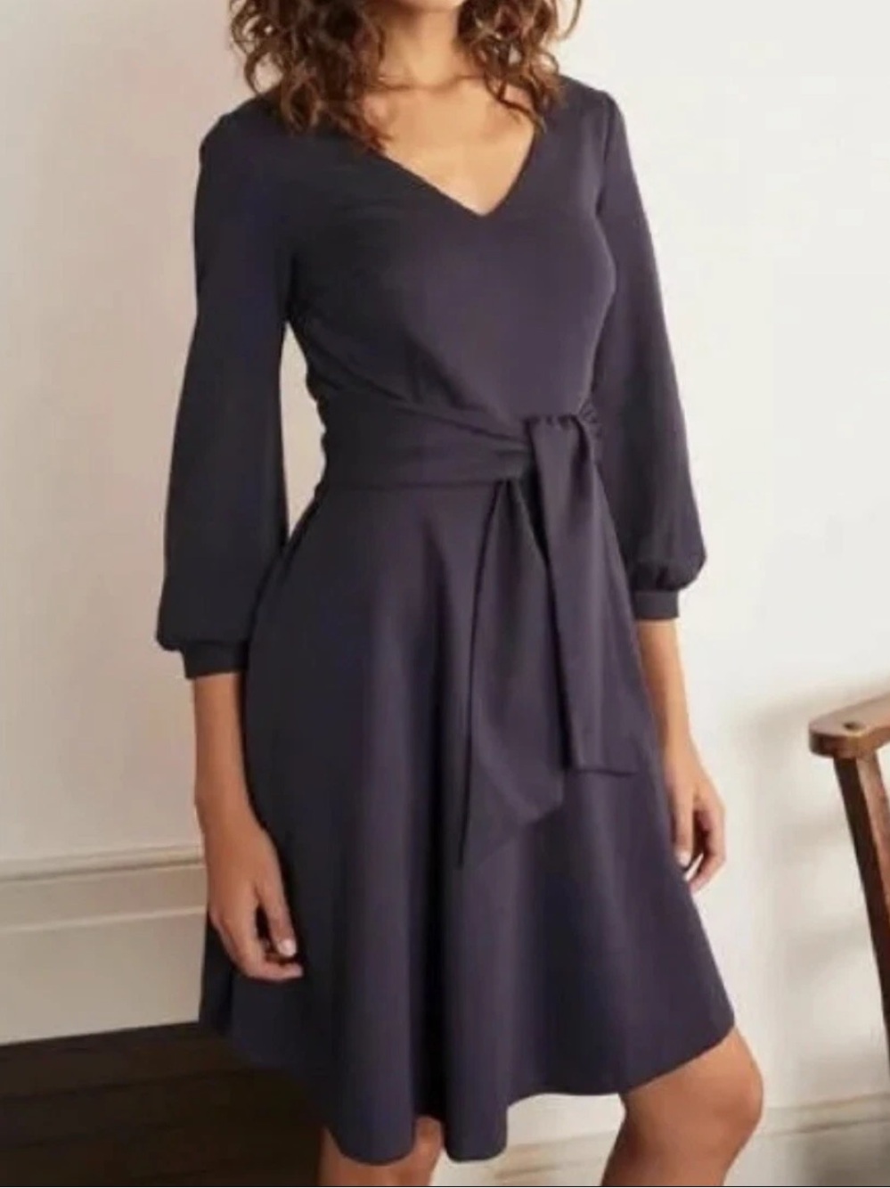 BODEN Benedicta Ponte Dress Navy Blue Belted Jersey Size 16/18 R